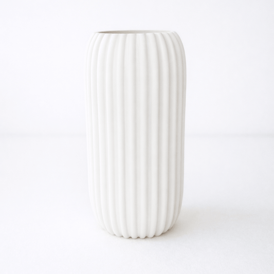 Curved ribbed vase close up showing texture detail — shatterproof Australian decor