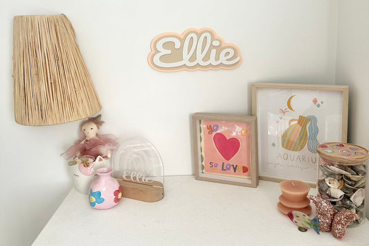 3D Printed Name Decor Ellie Styled in Kids Bedroom