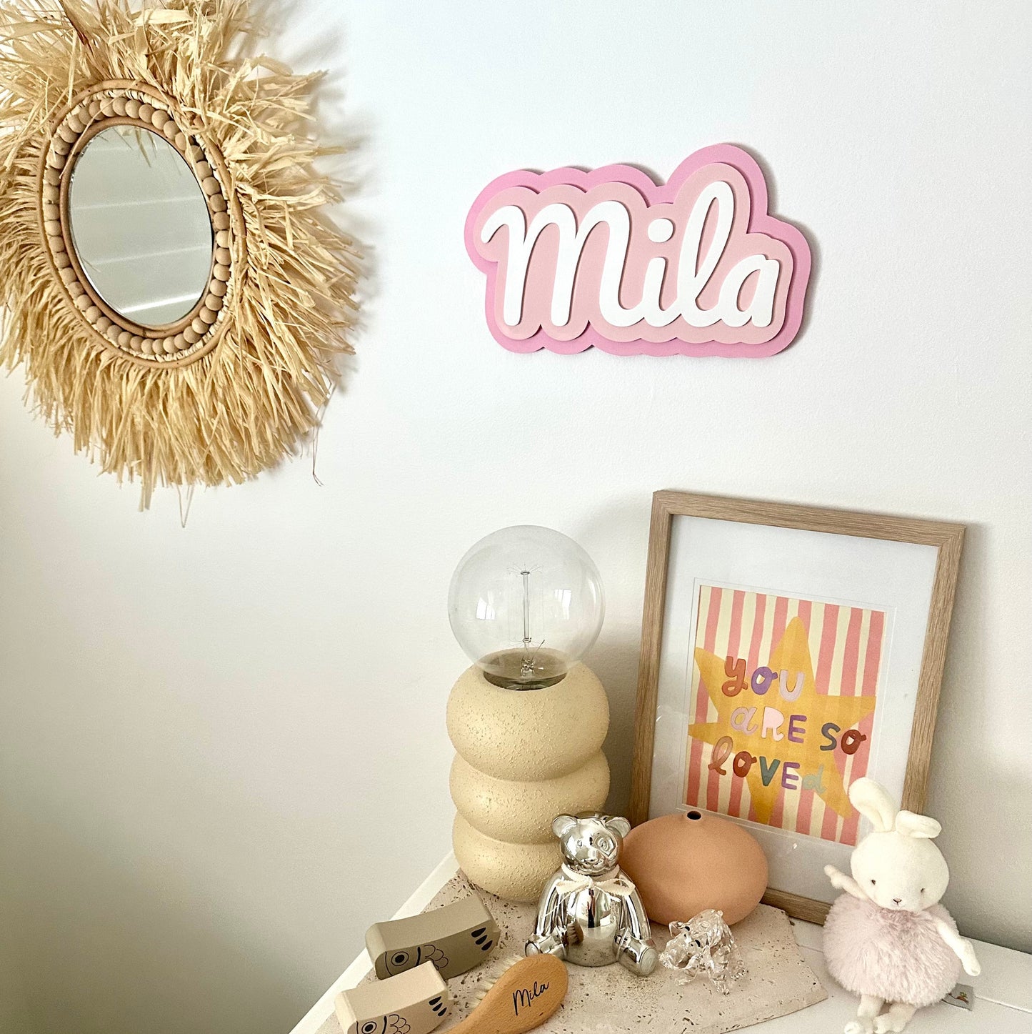 Custom name plate 3d printed styled in nursery 