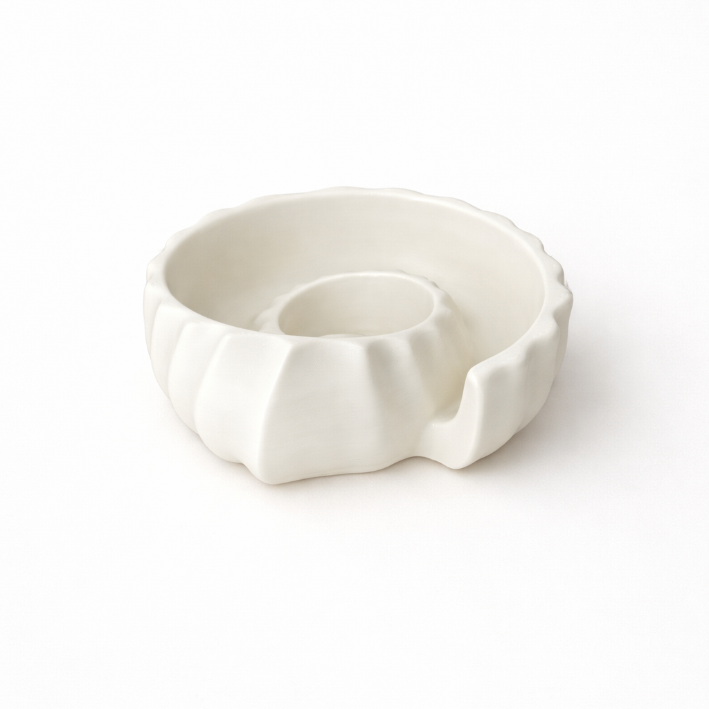 Ammonite tray 3D printed in Australia — side view