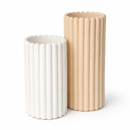 Ribbed cylinder vase set of two 3D printed in Australia — minimalist home decor
