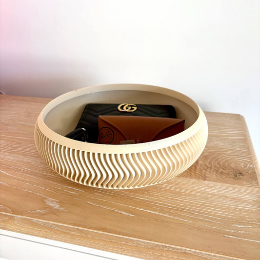 Ripple Bowl 3D printed styled with wallet, keys and glasses