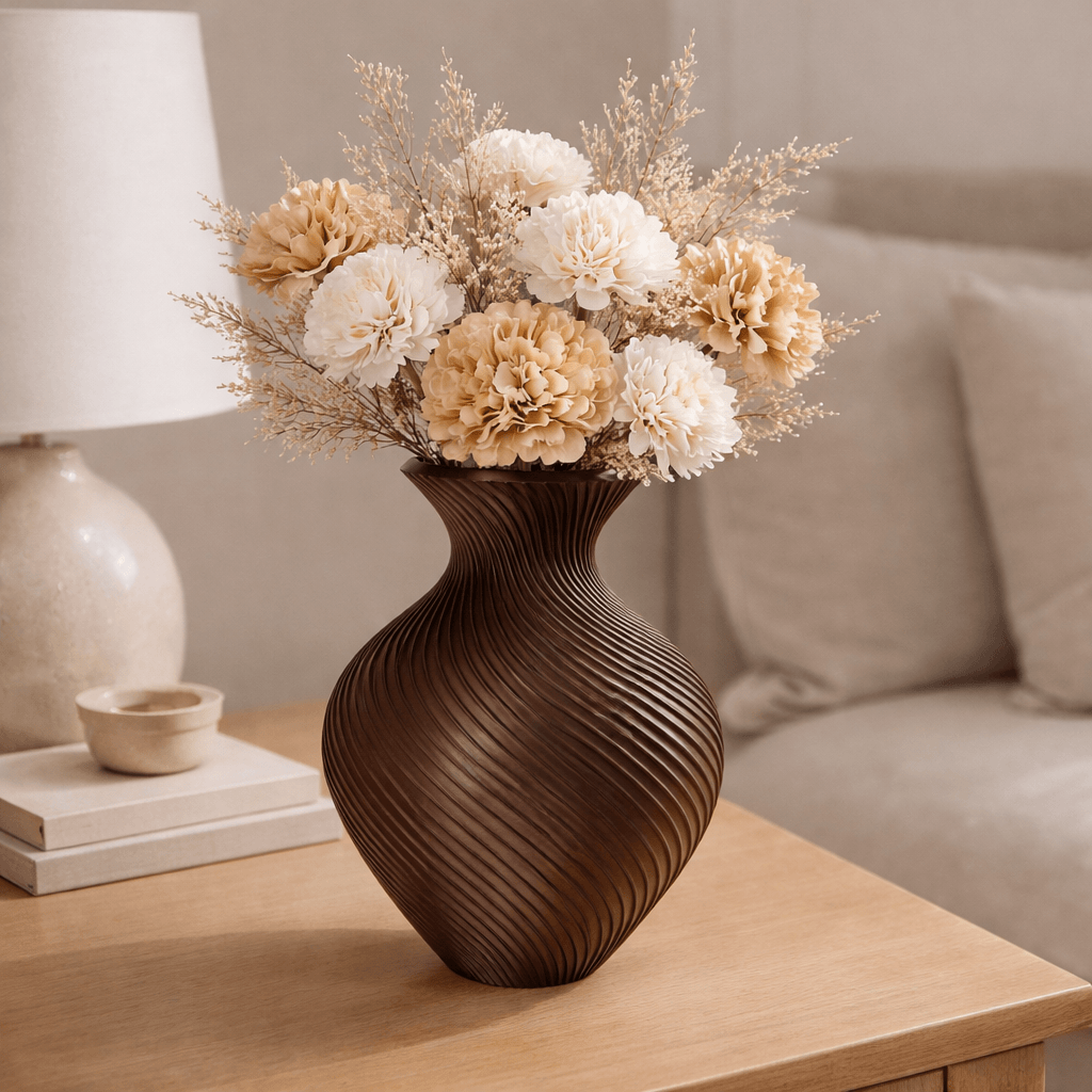 Swirl vase lifestyle photo styled in modern Australian living room