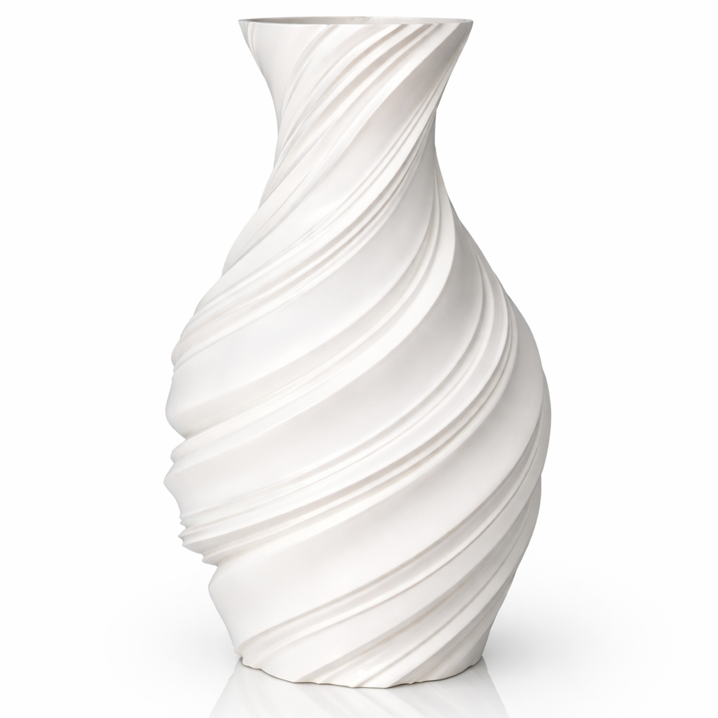 Twist vase 3D printed in Australia — minimalist white sculptural home decor
